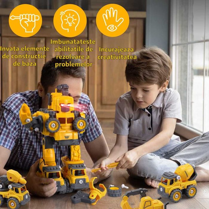 Robot transformabil format din 5 vehicule,sunete lumini si telecomanda