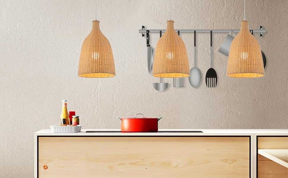 LOFOB Бохо ръчно изработена лампа от естествен плетен ратан