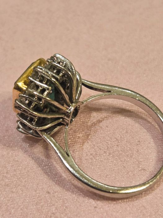 Vintage  Art deco Пръстен бяло, жълто злато,естествени диаманти и нату