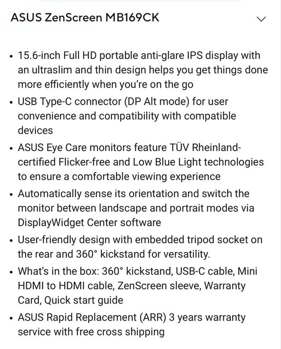 Asus ZenScreen MB169CK