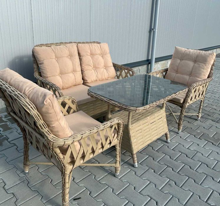 НЕМСКИ Градински Комплект Alaska От Изкуствен Ратан–2 стола+ ЛЕД ФЕНЕР