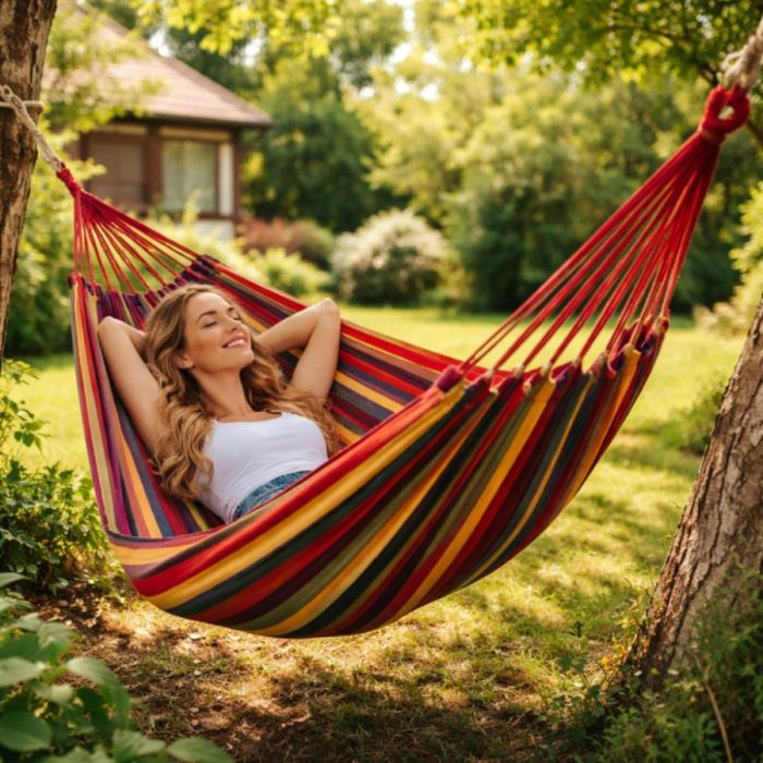 Градиснки червен хамак - идеален за релакс, следобедна дрямка или почи
