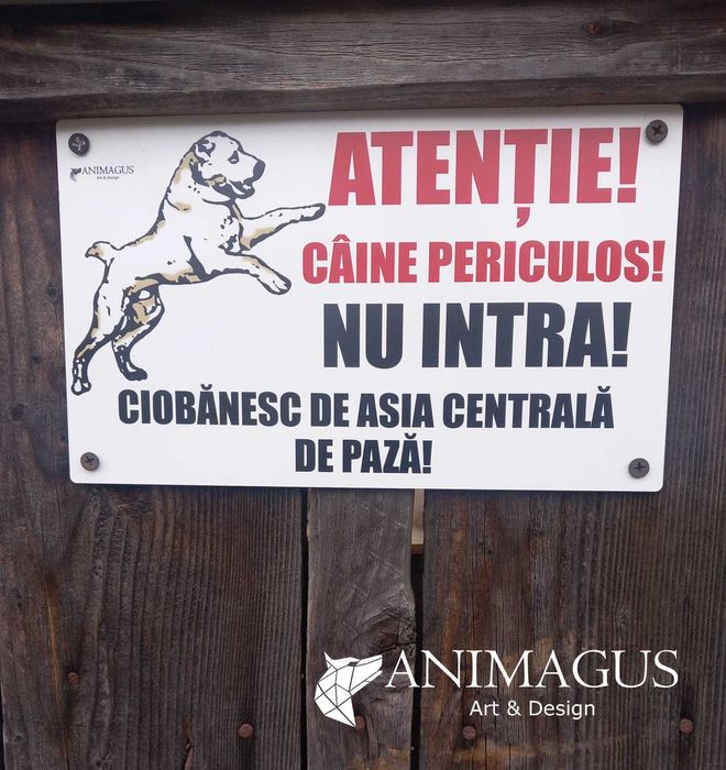 Placa Avertizare Caine Rau Periculos Ciobanesc Asia Centrala