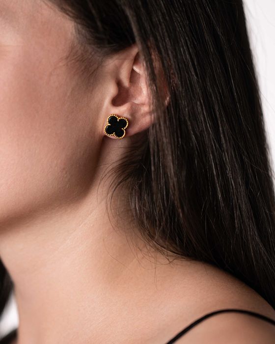 Златни обеци с черен оникс - Van Cleef & Arpels VCA Vintage Alhambrа
