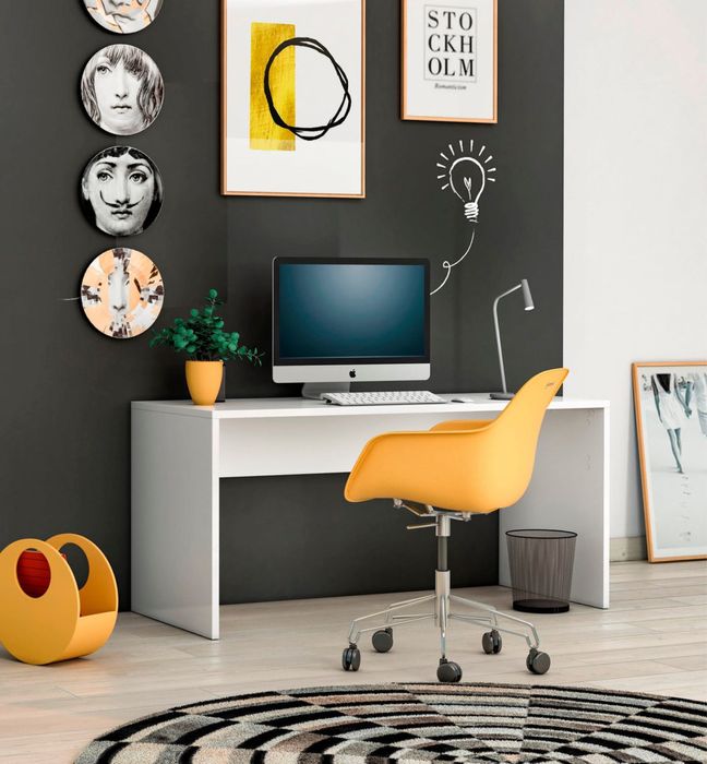 Birou Dame alb lucios cu design minimalist modern, 160 cm