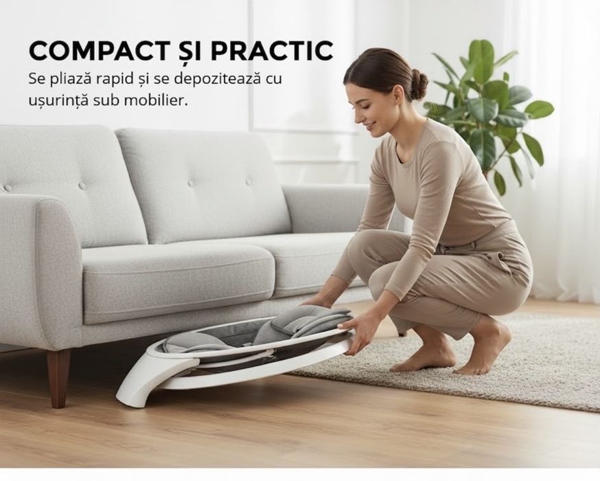 Leagan Electric EvoSmart™ SW, Multifunctional Pentru Bebelusi cu Acoperis Rabatabil Si Plasa Protectie Tantari, Conexiune Bluetooth, 5