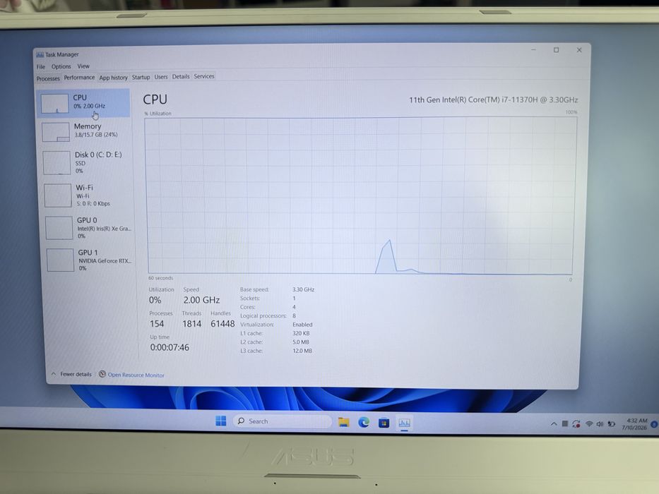 Laptop Gaming ASUS TUF Dash F15 Gaming  i7-11370H , RTX 3050 Ti
