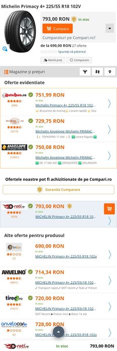 Vand o anvelopa vara michelin primacy 225/55/r18