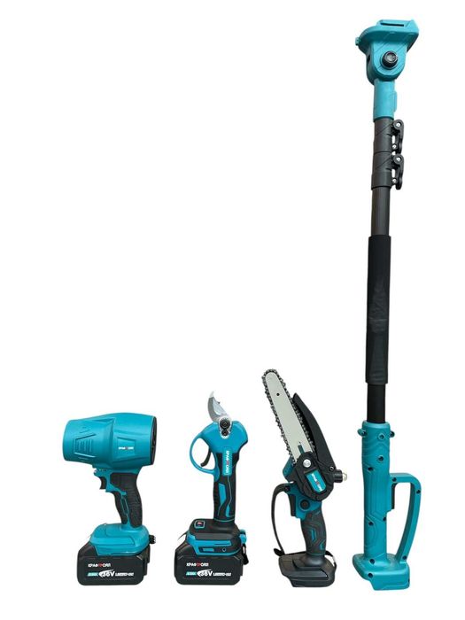 5в1 Акум. Духалка, ножица, резачка  с омасляване и тример+телеск. прът