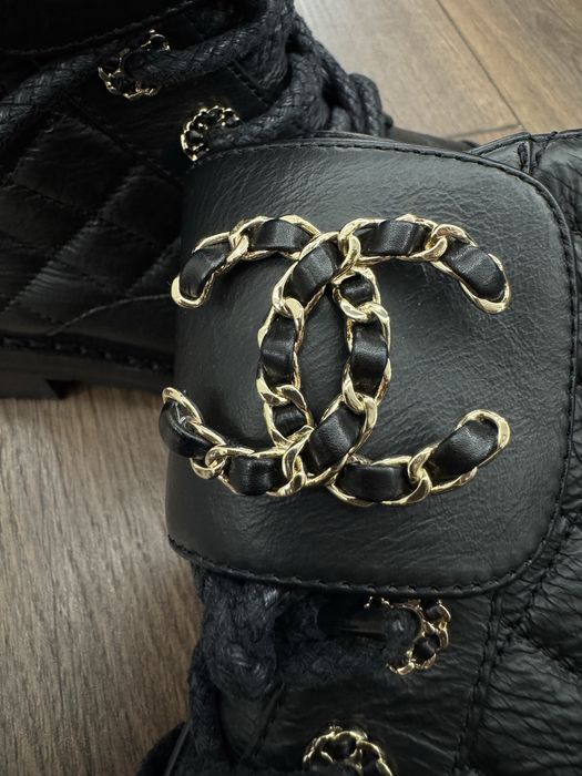 Chanel lace up black boots