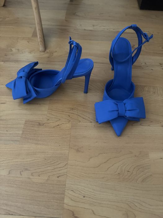 Pantofi albastru electric cu fundă