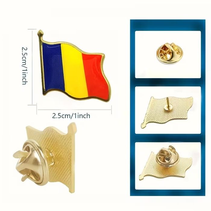 Brosa/pin cu steagul Romaniei finisaj auriu rafinat accesoriu elegant