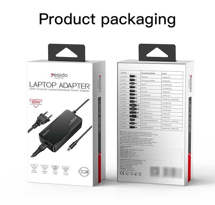 Yesido CG11E 65W 15в1 Универсальное зарядное устройство для ноутбуков