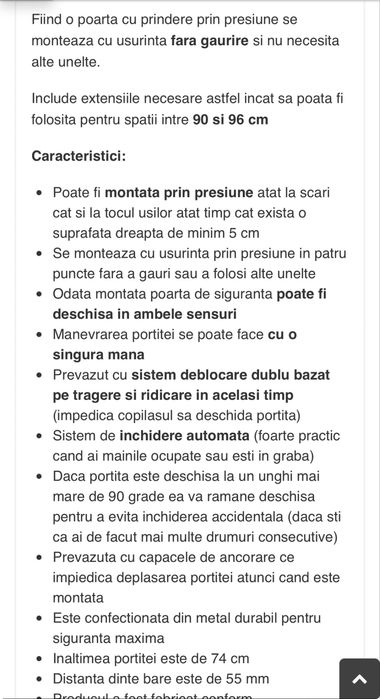 Poarta siguranta 3 bucati  (90-96cm si 2 x 82-90cm)