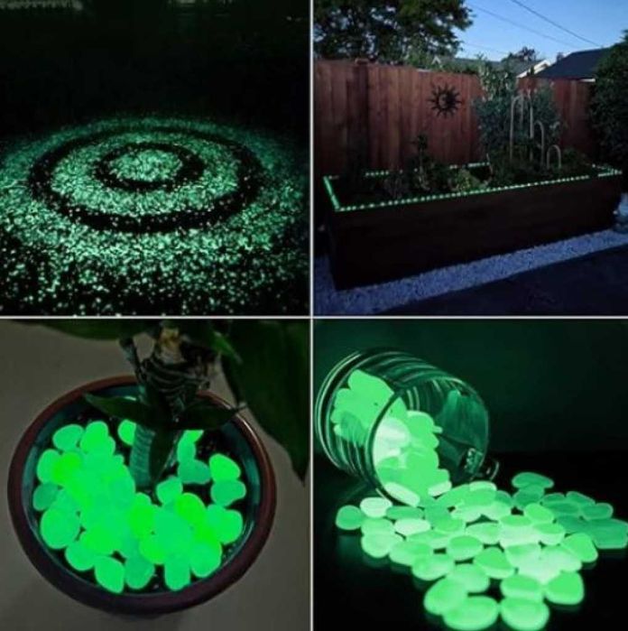 Светещи, декоративни, цветни градински камъни 100 бр.