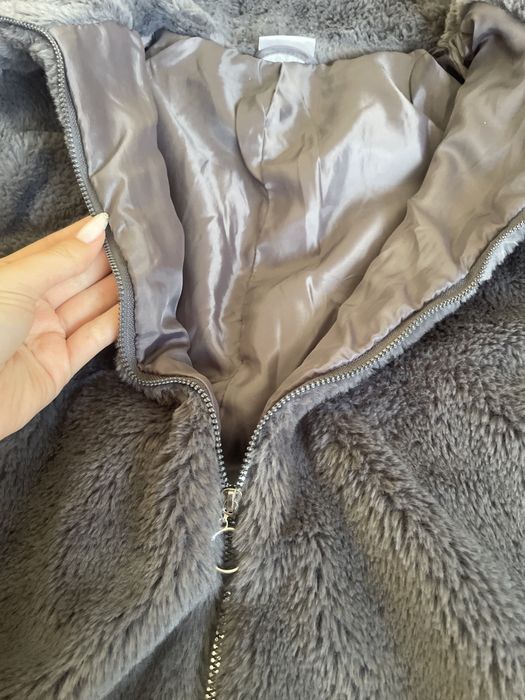 Тъмно сиво пухкаво яке – размер L/XL