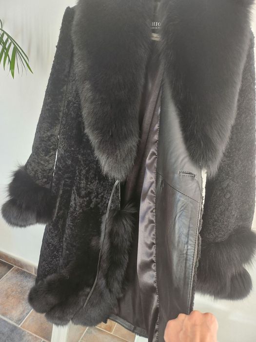 Палто естествен косъм, астраган и лисица, ново с етикет