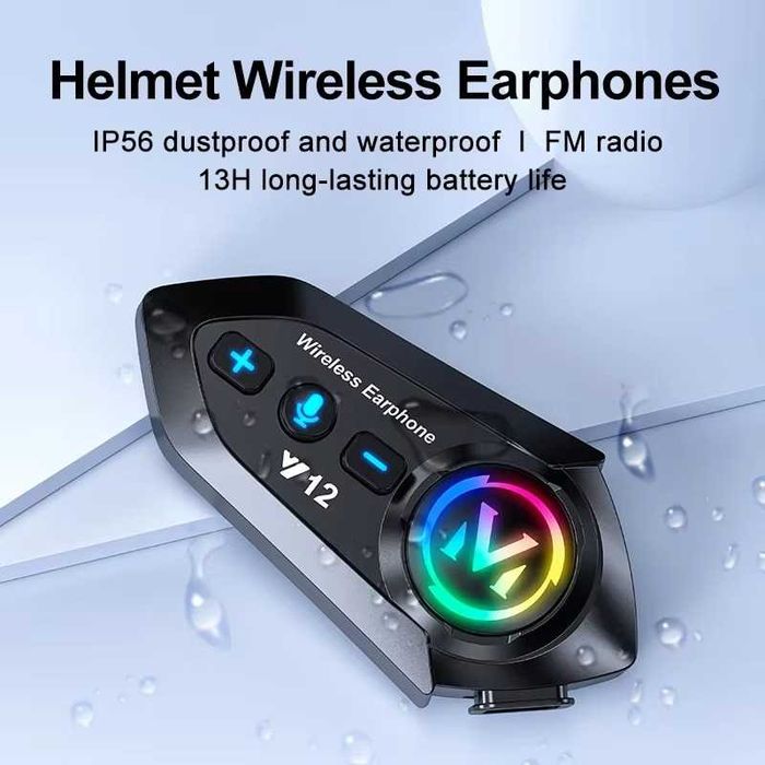 Интерком за каска Мото Intercom Слушалка за каска Блутут Bluetooth 5.4 Хендсфри за мотор Y12 2в1