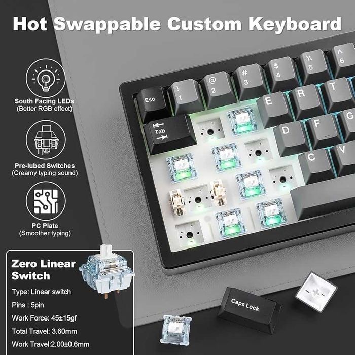 Чисто нова, запечатана YUNZII AL68 – Алуминиева Механична Клавиатура..