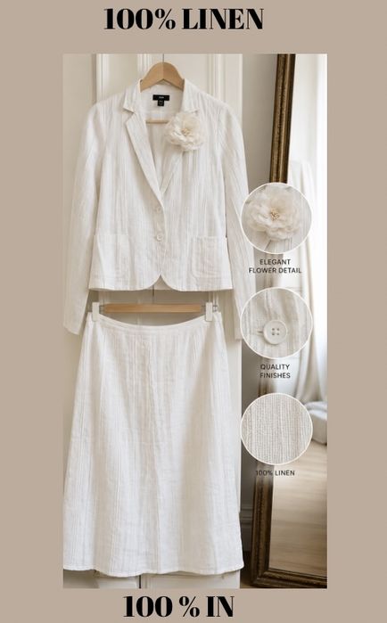Set elegant H&M din in - Sacou (36) și Fustă (38) - Alb/Crem