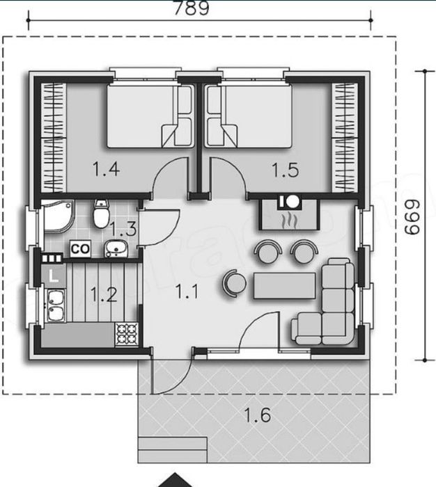 Kit casă 53 mp pe structură din lemn