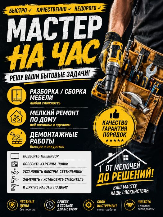 Мастер на час сборка мебели ремонт