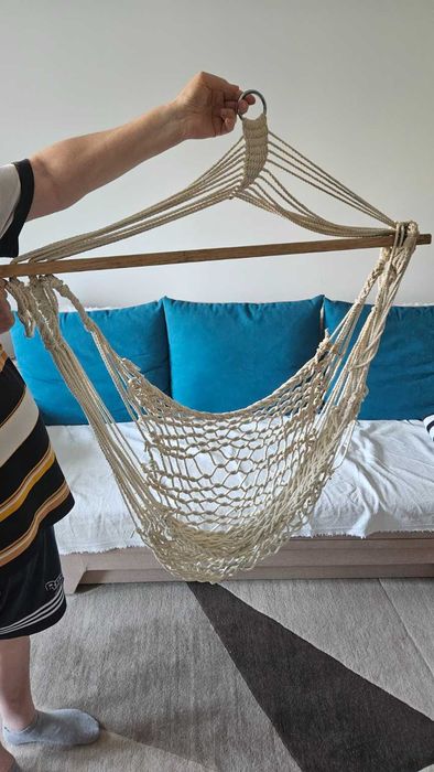 Hamac tip fotoliu/scaun suspendat, cu pernă – pentru balcon/terasă