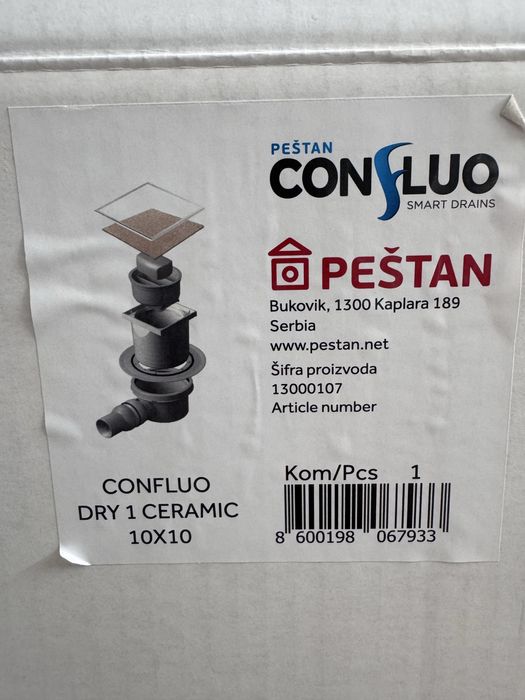 Сифон за вграждане в плоча Peštan Confluo Dry 1 Ceramic 10x10