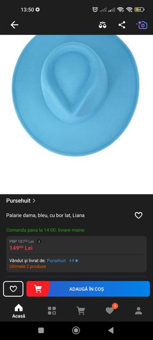 Palarie dama, bleu, cu bor lat