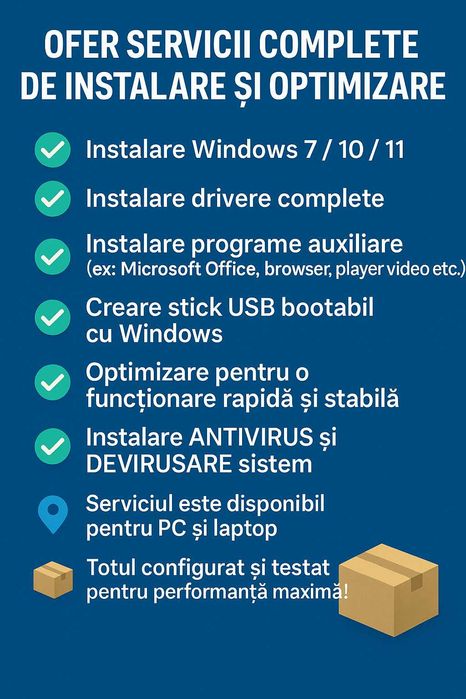 Instalare Windows și Reparații calculatoare la domiciliu clientului