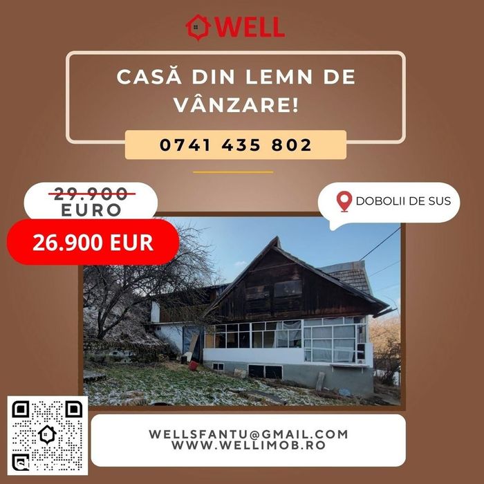 Casă din lemn de vânzare în Dobolii de Sus!