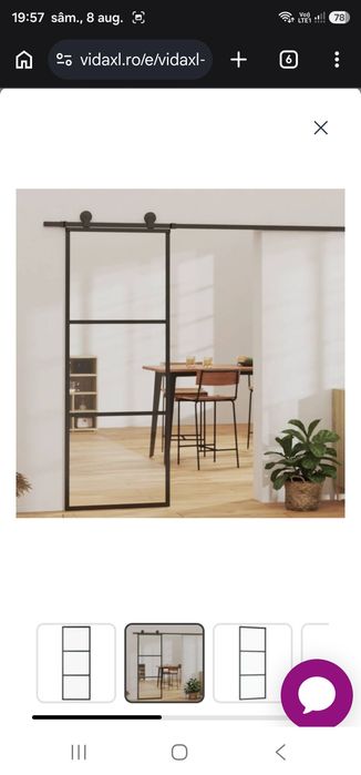 Ușă glisantă cu 3 panouri, negru, 76x205 cm, sticlă ESG și aluminiu