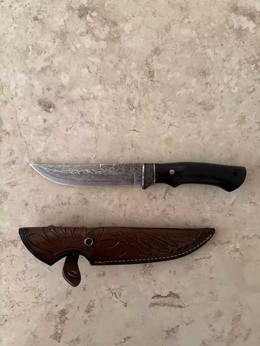 Cutit Damasc drop point, teaca piele stilizata