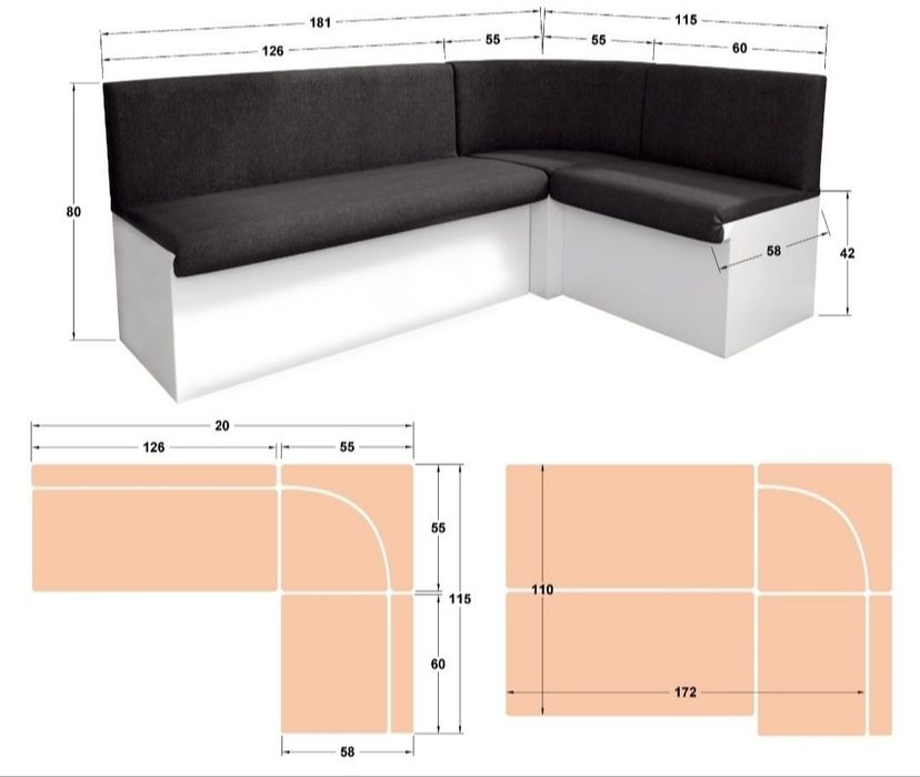 Диван ъглов разтегателен. БЮФЕТ с барче, ретро