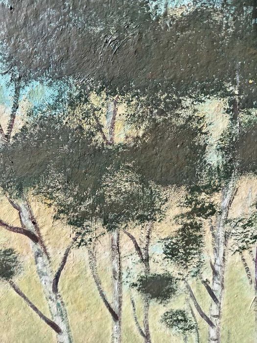 Tablou vechi - la marginea satului - semnat Schoemans.O. 1980