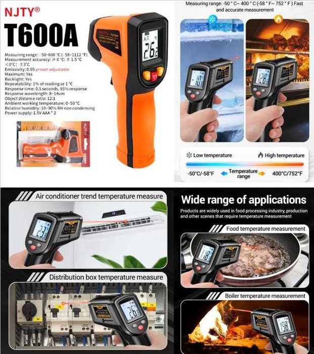 600° Кухненски Термодетектор Пирометър Термограф Термометър Хигрометър