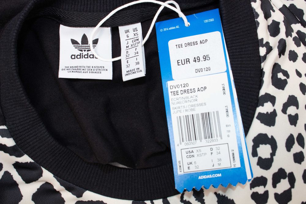 Adidas оригинална дамска рокля черно бяла леопардова овързайз XS