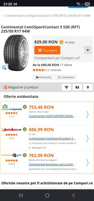 225 50 r17 94W Runflat
