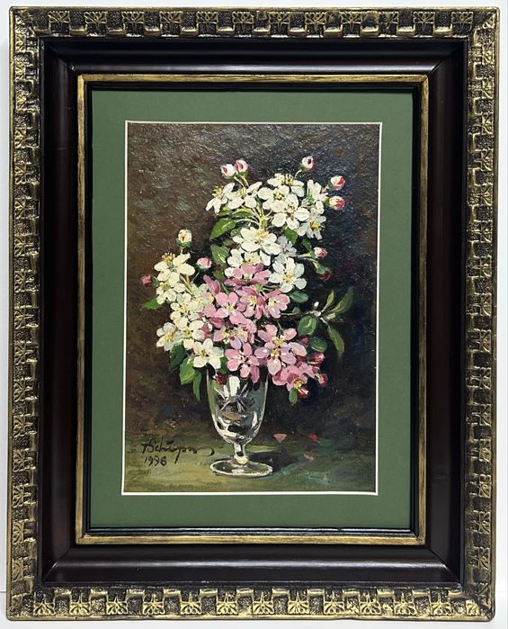 T Schipor Tablou Natura Statica Vas cu Flori de Mar pictura ulei