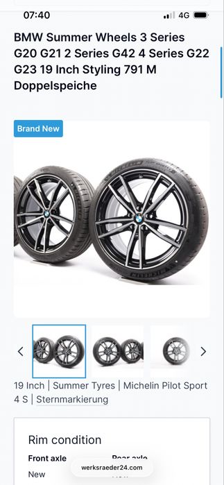 Jante Noi Vara Bmw Seria 3 4 G20  RFT 225 40 19 & 255 35 complete NOI