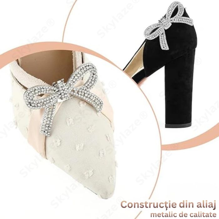 Set 2x accesorii pantofi Skylaze, brosa cristale, clips, 6x4.5 cm