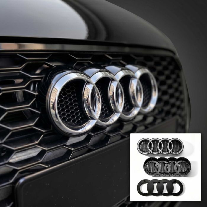 Suport Emblema Audi Grila Fagure RS + Emblemă Cromată
