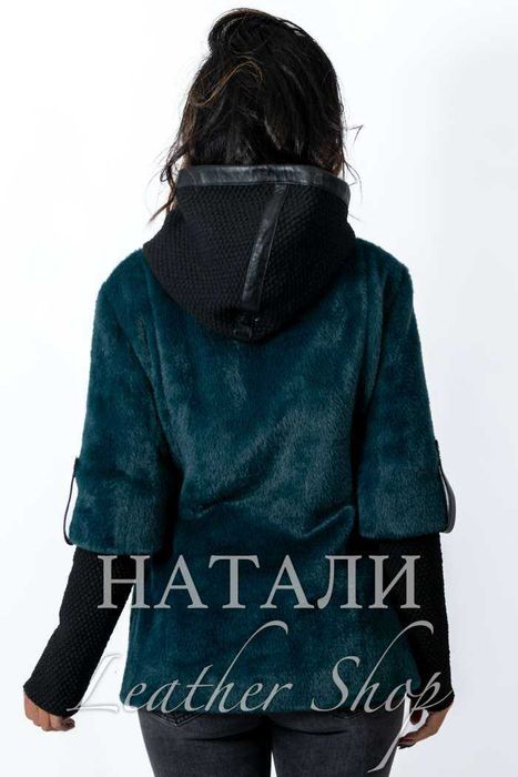 Дамско ексклузивно палто от алпака с косъм Диана Petrol