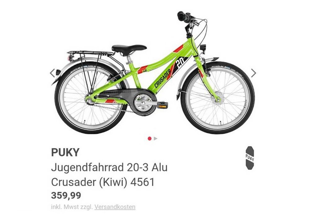 Bicicletă copii 20’ PUKY Crusader 20-3 ALUMINIU light – verde/roșu