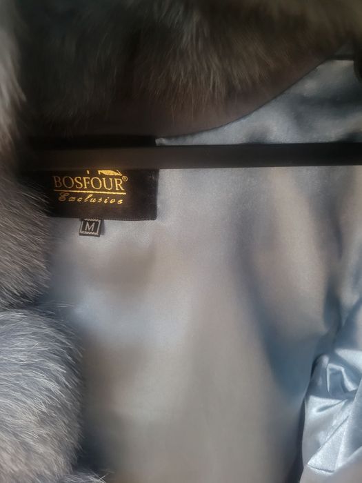 Blana naturala scurta dama M, noua, gri/bleu, L 60cm