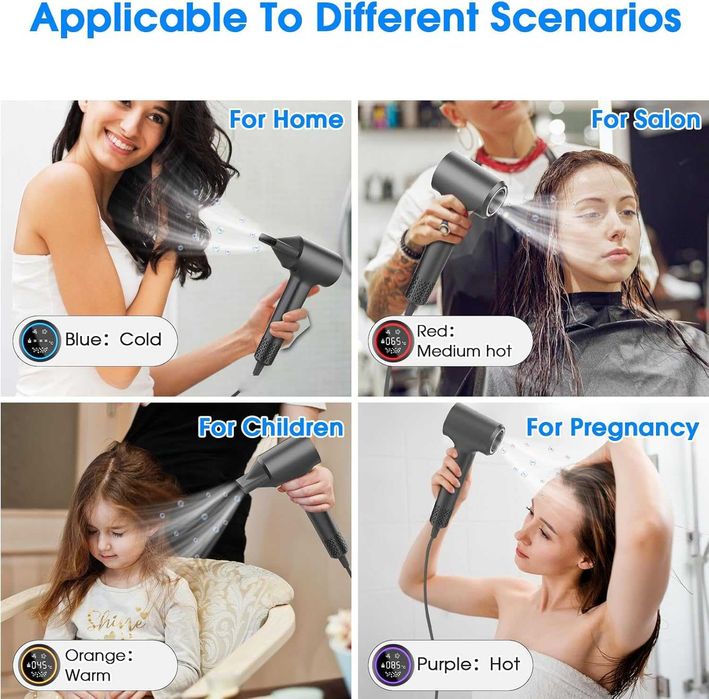 KARAFUN Йонен сешоар, 2200 W с накрайник за бързо сушене, HD екран