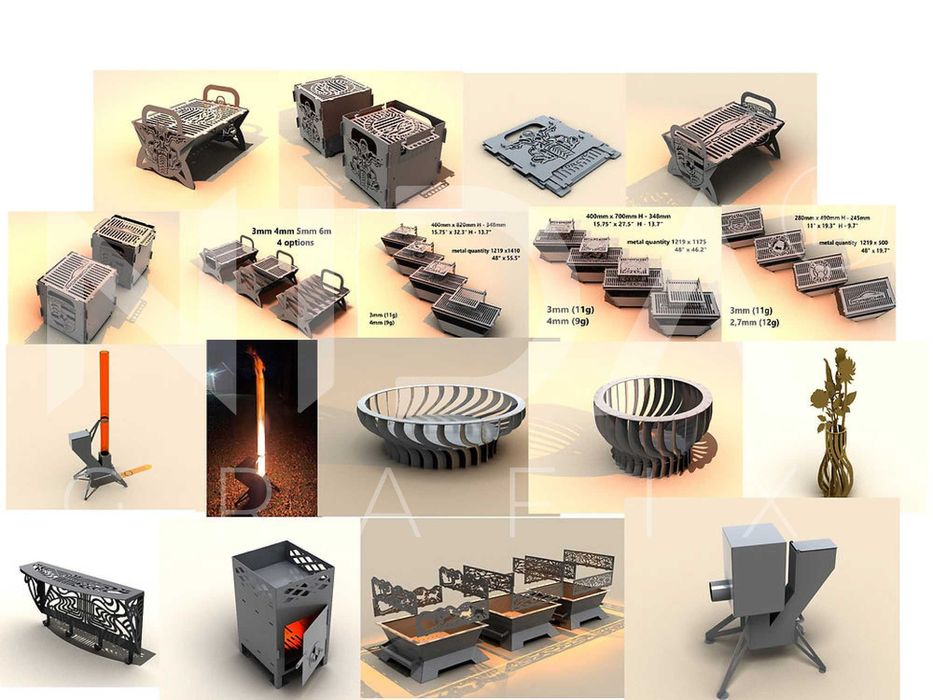 129 Proiecte DXF Gratare gradina pliabile, cuptoare pizza, afumatoare