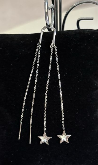 Cercei de argint 925 placat cu rodiu, fir 7 cm, cu steluta