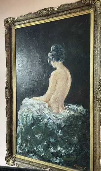 Tablou SemiNud Pictat pe Placaj Autor Lipianu V ‘84-Deosebit-Detalii