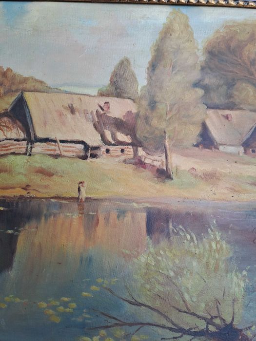 tablou vechi pictura pe pfl 74/59 cm semnat